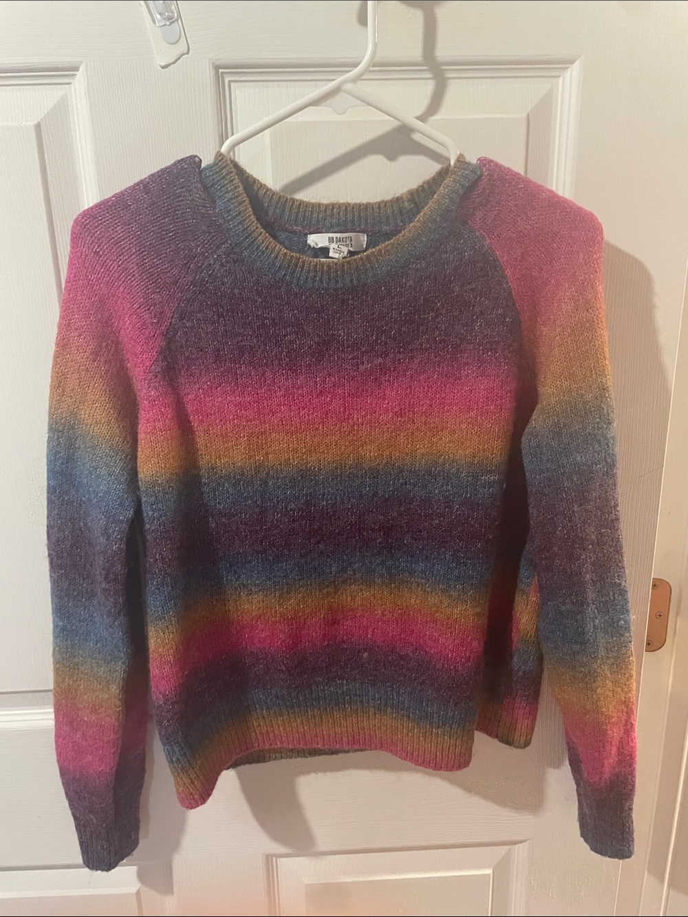 Rainbow Stripe Crewneck Sweater - Pink, Blue, Yellow, Purple, Gray